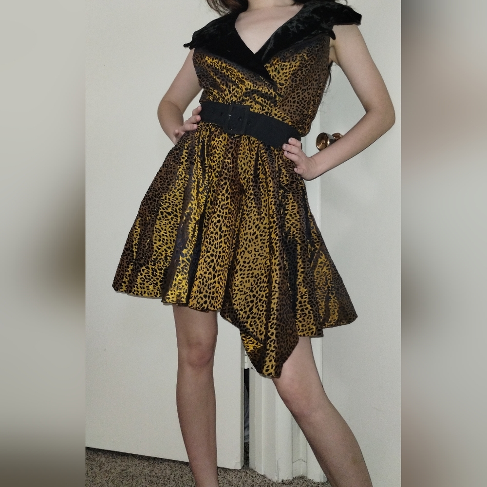 Karen Okada for David Howard Climax Velvet Leopard Print Dress